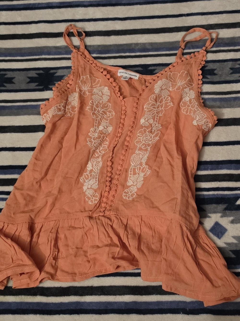 love on a hanger Coral Pink Embroidered Ruffle Camisole